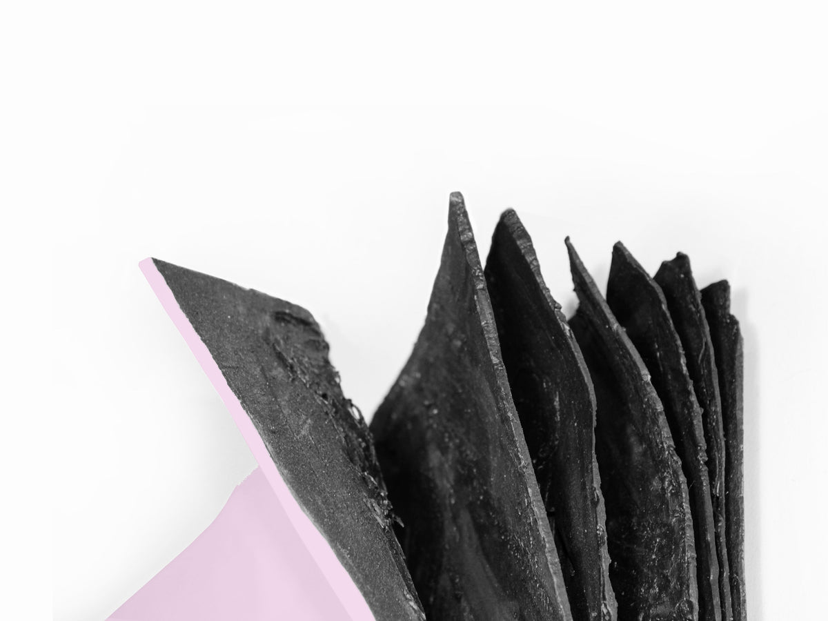 INNER WORLD — Pink, side detail of pink surface curling over stacked black layers