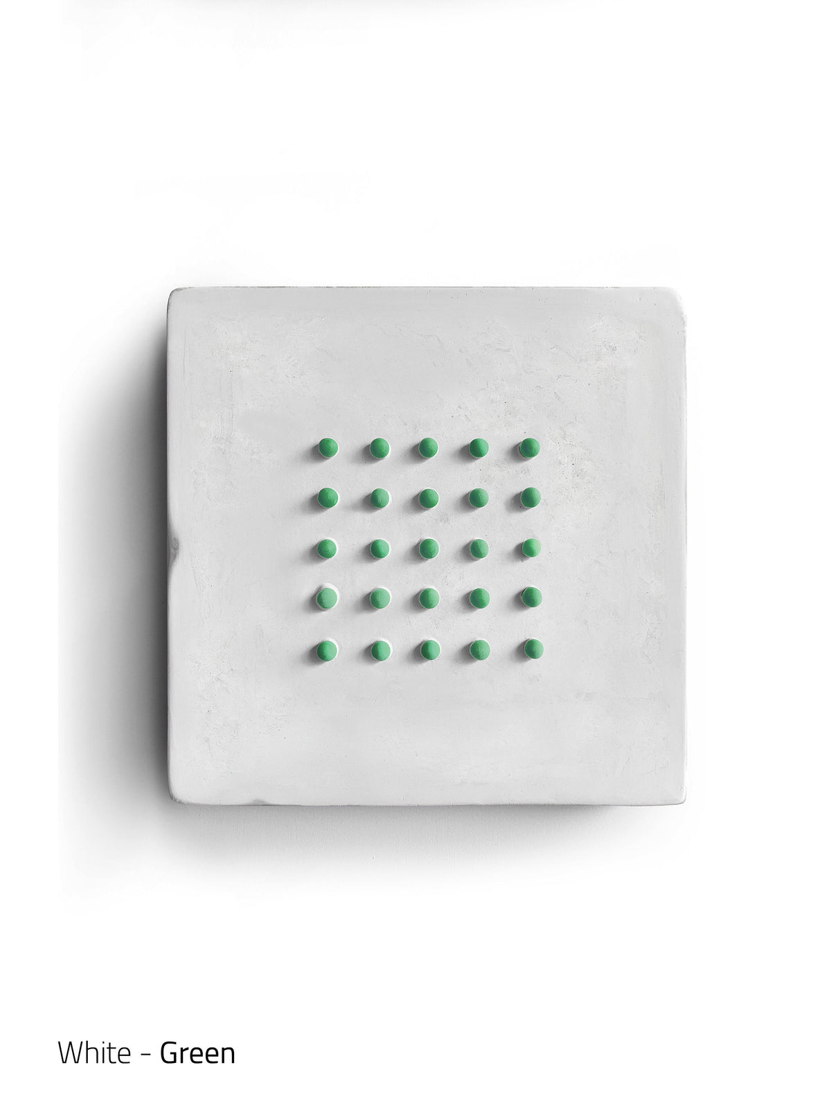 FUNNY DOTS — on White, white plaster square with green dot grid