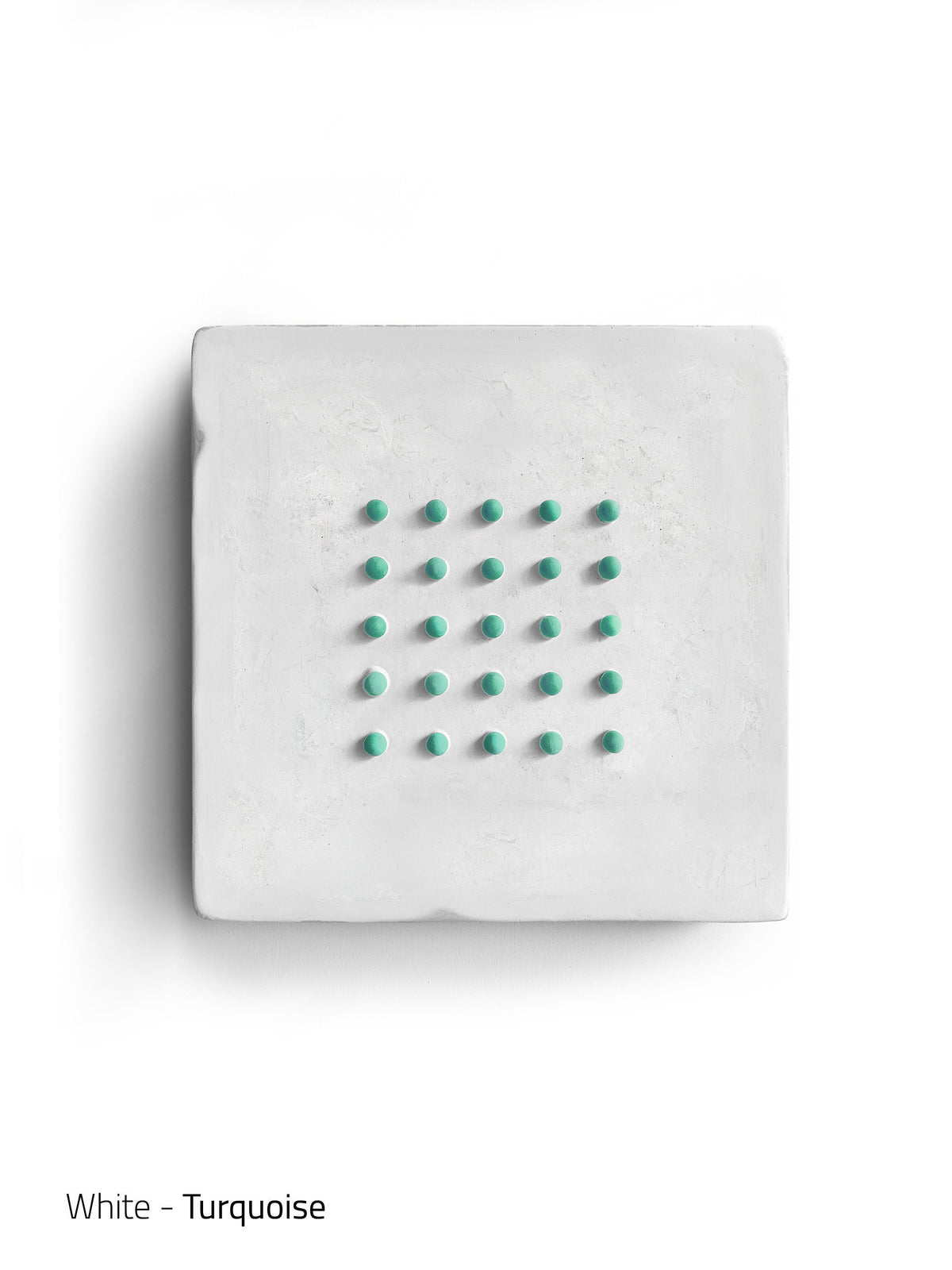 FUNNY DOTS — on White, white plaster square with turquoise dot grid