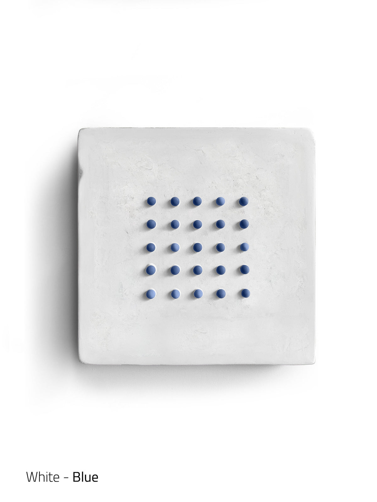 FUNNY DOTS — on White, white plaster square with blue dot grid