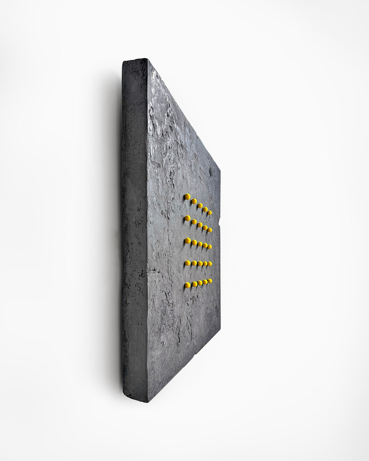 FUNNY DOTS — on Black, side profile, panel thickness and raised yellow dots