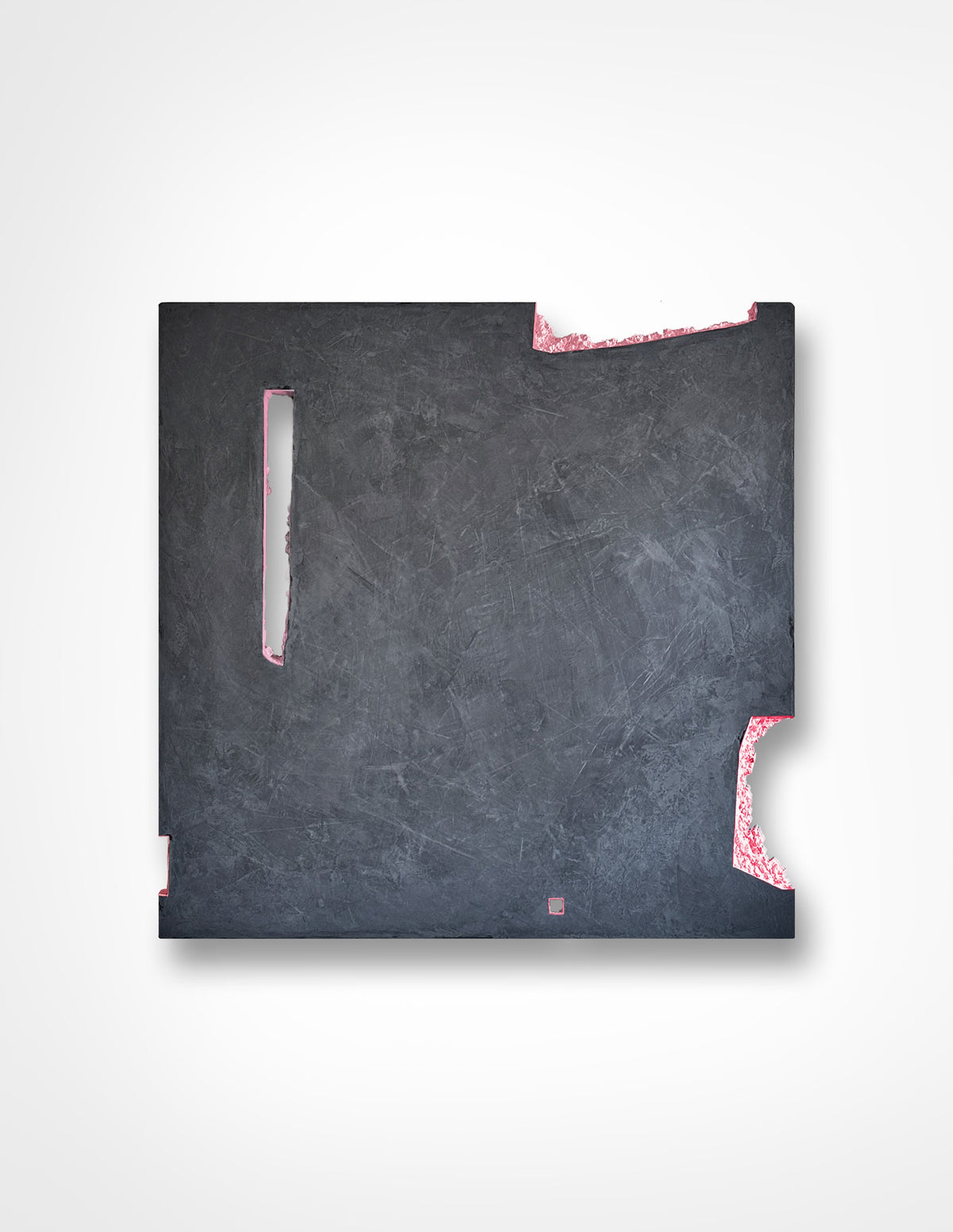 AUSTERE NAUGHTY — frontal view, slate gray surface with vertical slot and pink notches