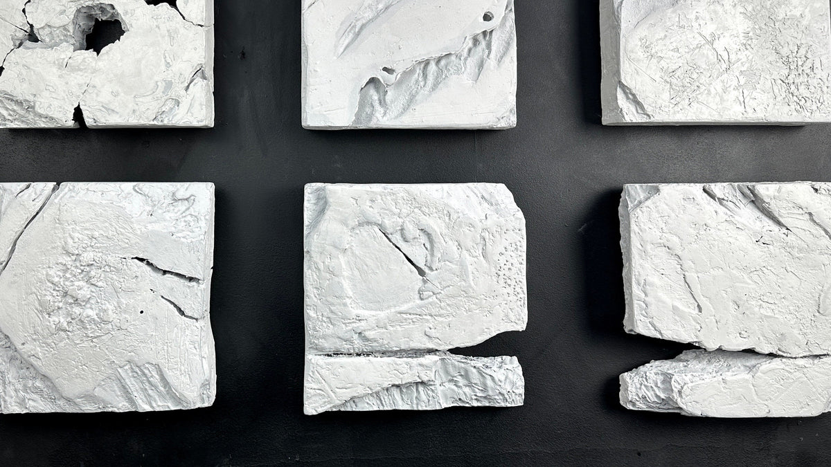 GAIA — White, large format installation, white plaster wall sculpture, SIZMARI