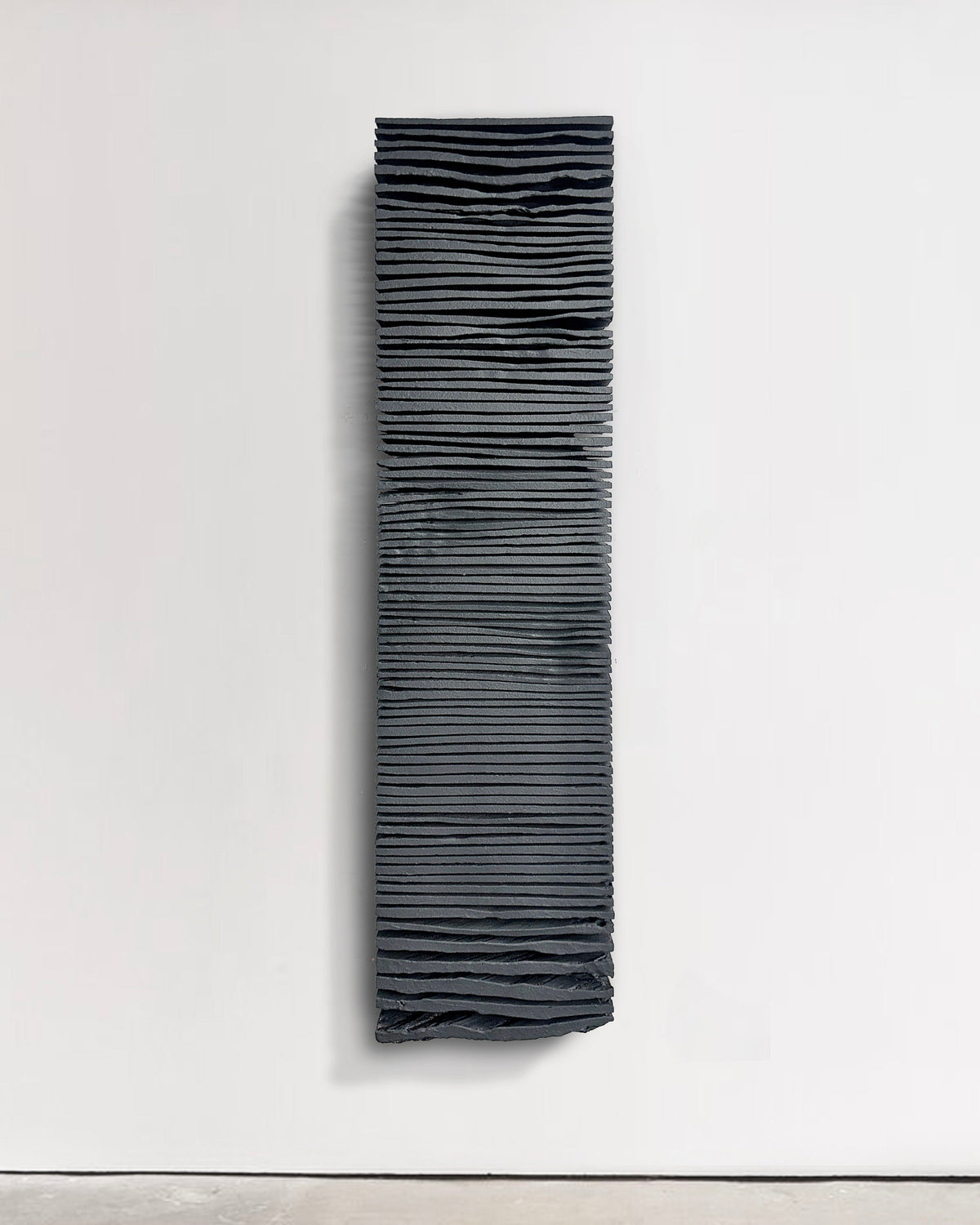 SHADOW — Noir Midnight 90 inch, tall format black plaster wall sculpture, SIZMARI Brooklyn