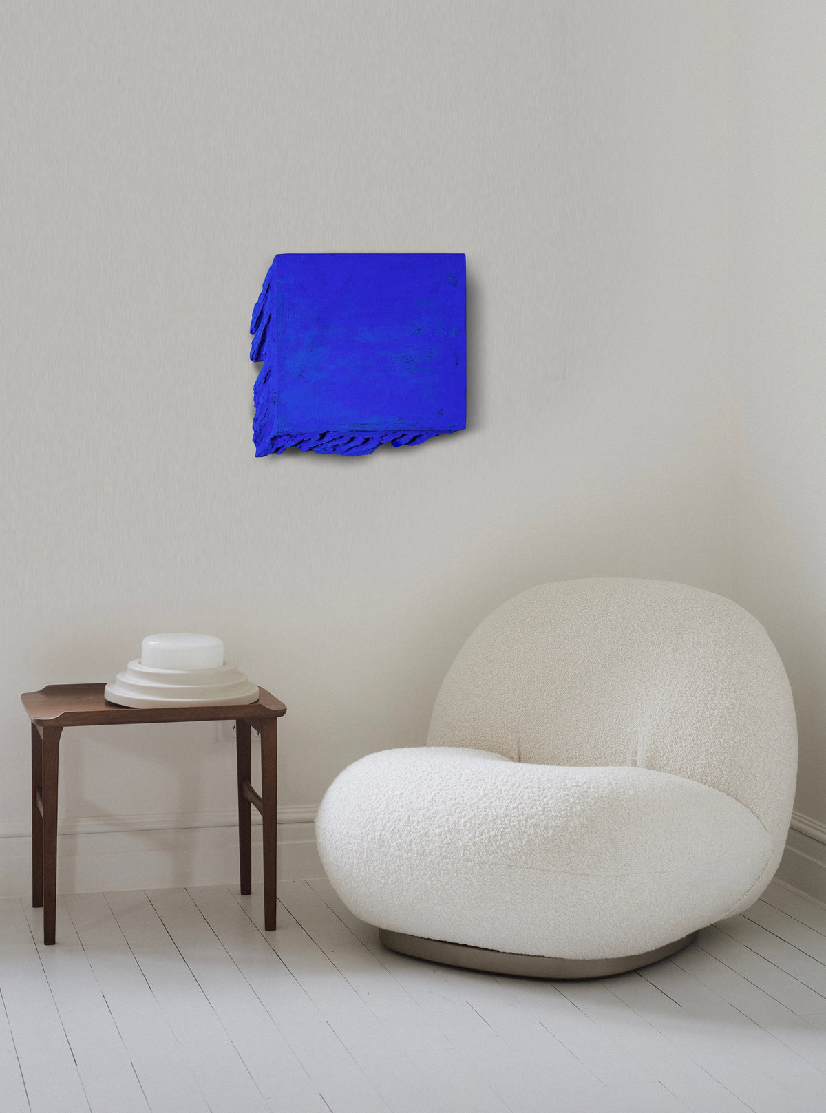 AND THEN — Ultramarine Blue, 44 x 44 inch, statement wall sculpture, ultramarine pigment