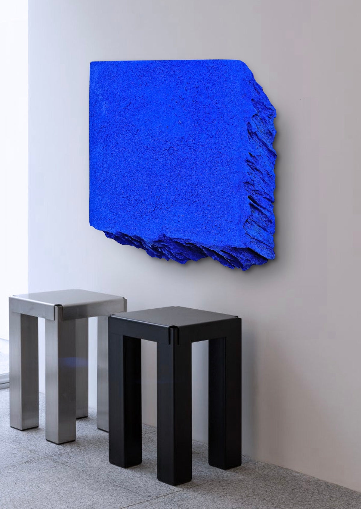 AND THEN — Ultramarine Blue, 19 x 19 inch, medium format, wall installation, interior setting